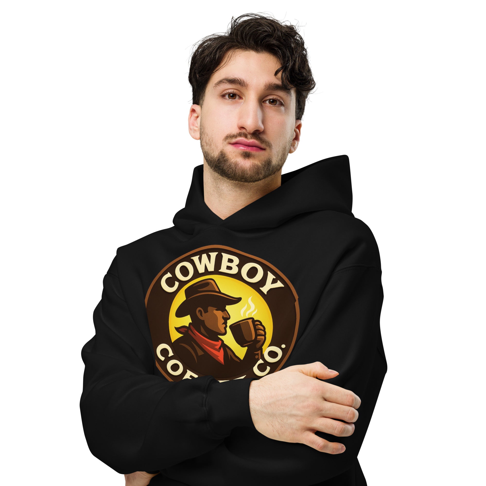 Unisex oversized hoodie featuring Cowboy Coffee Co logo