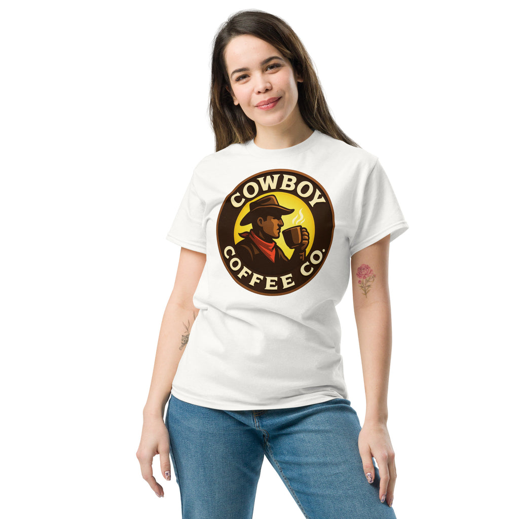 Unisex classic tee featuring Cowboy Coffee Co logo