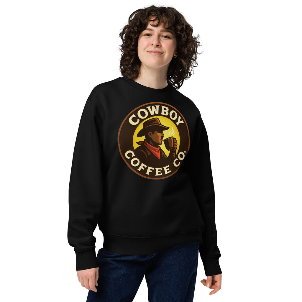 Unisex eco sweatshirt featuring Cowboy Coffee Co logo.