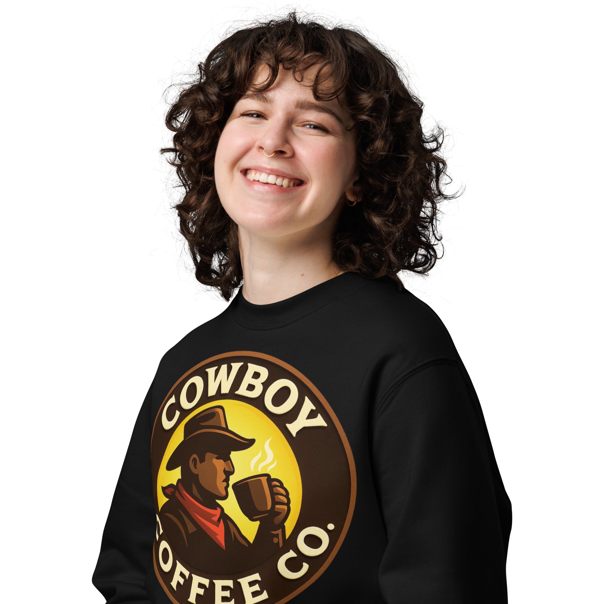 Unisex eco sweatshirt with Cowboy Coffee logo