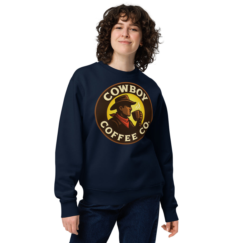 Unisex eco sweatshirt featuring Cowboy Coffee Co logo