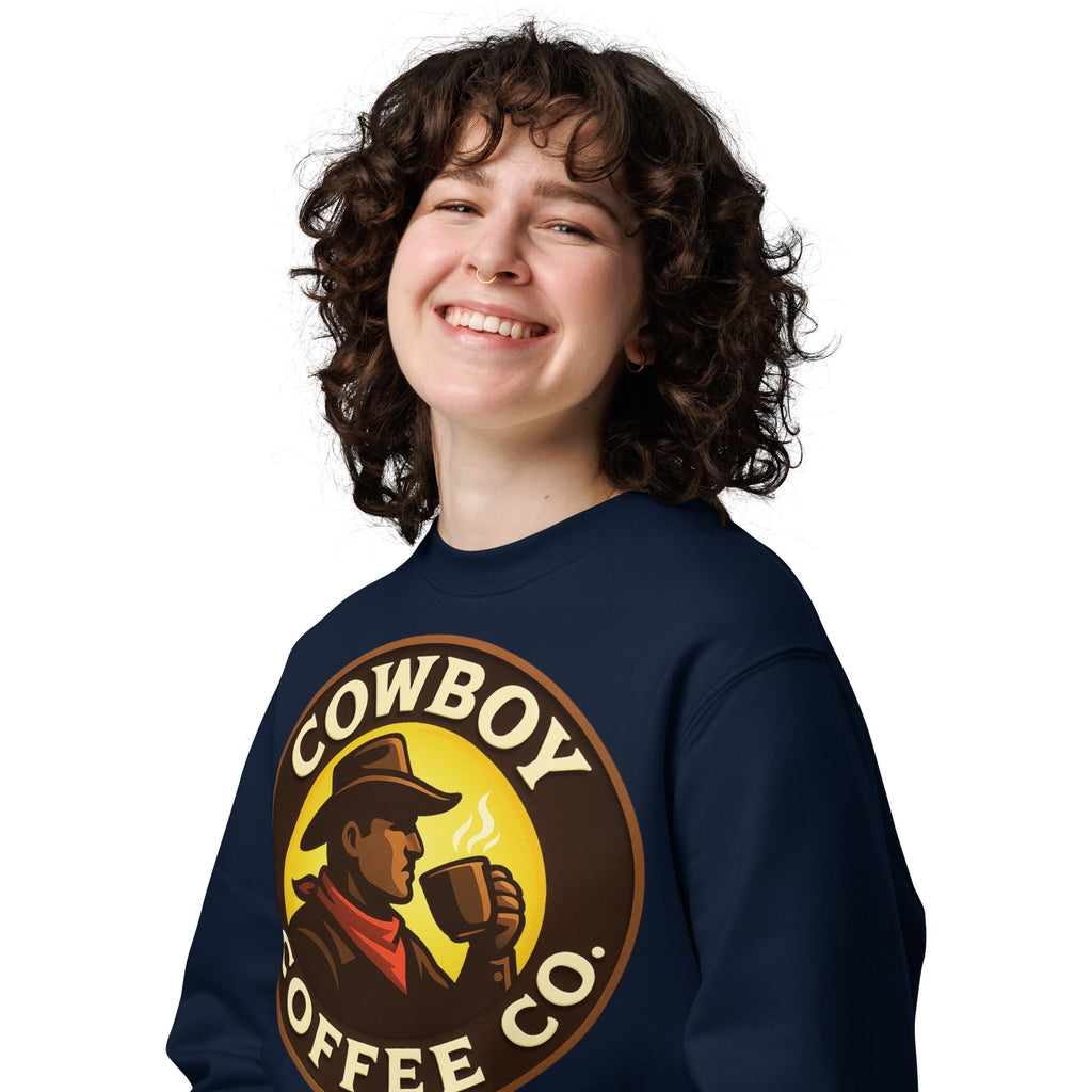 Unisex eco sweatshirt featuring Cowboy Coffee Co design