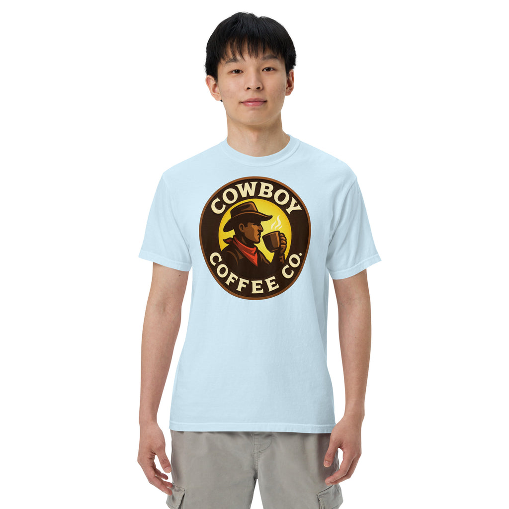 Unisex garment-dyed heavyweight t-shirt with Cowboy Coffee Co. logo.