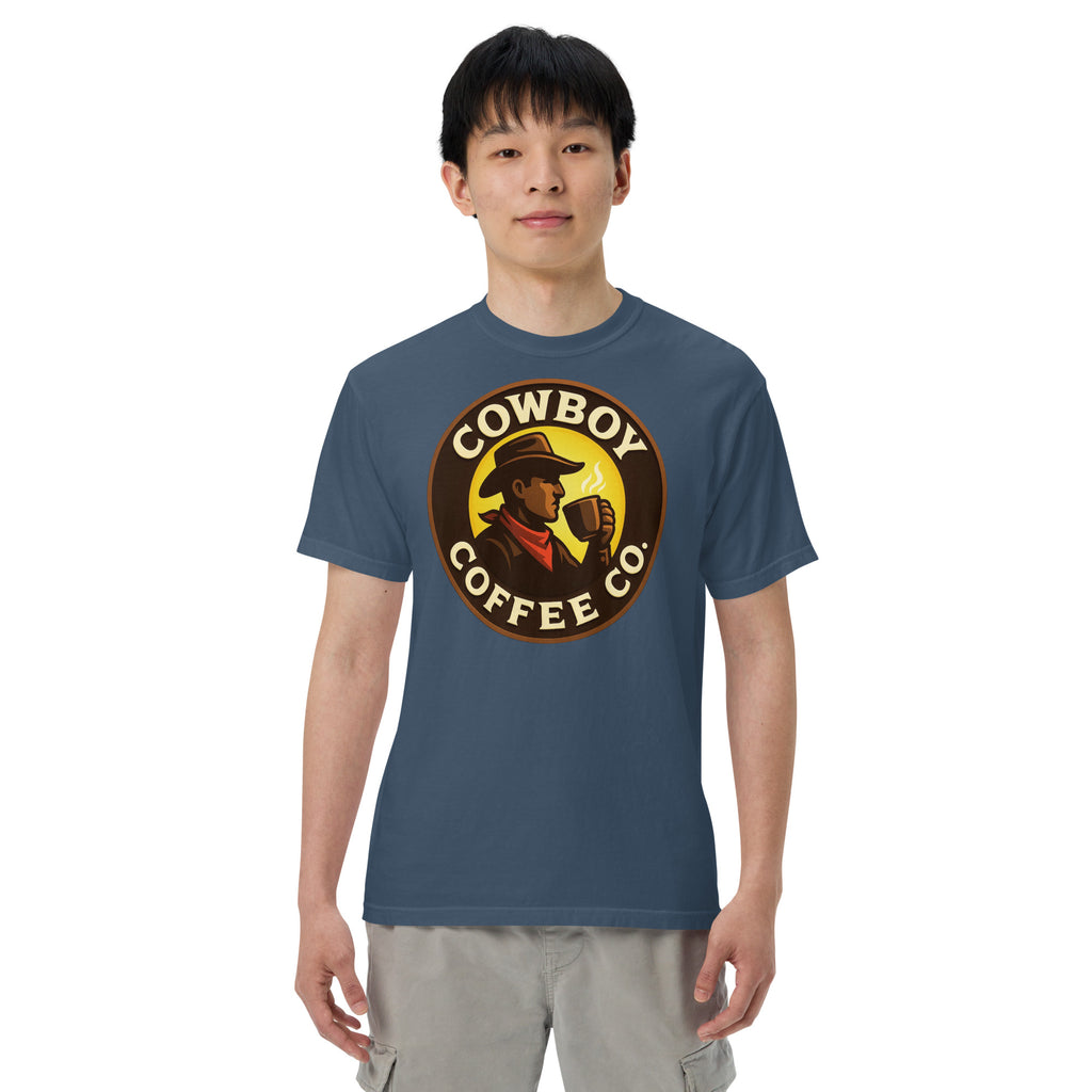 Unisex garment-dyed heavyweight t-shirt with Cowboy Coffee Co. logo