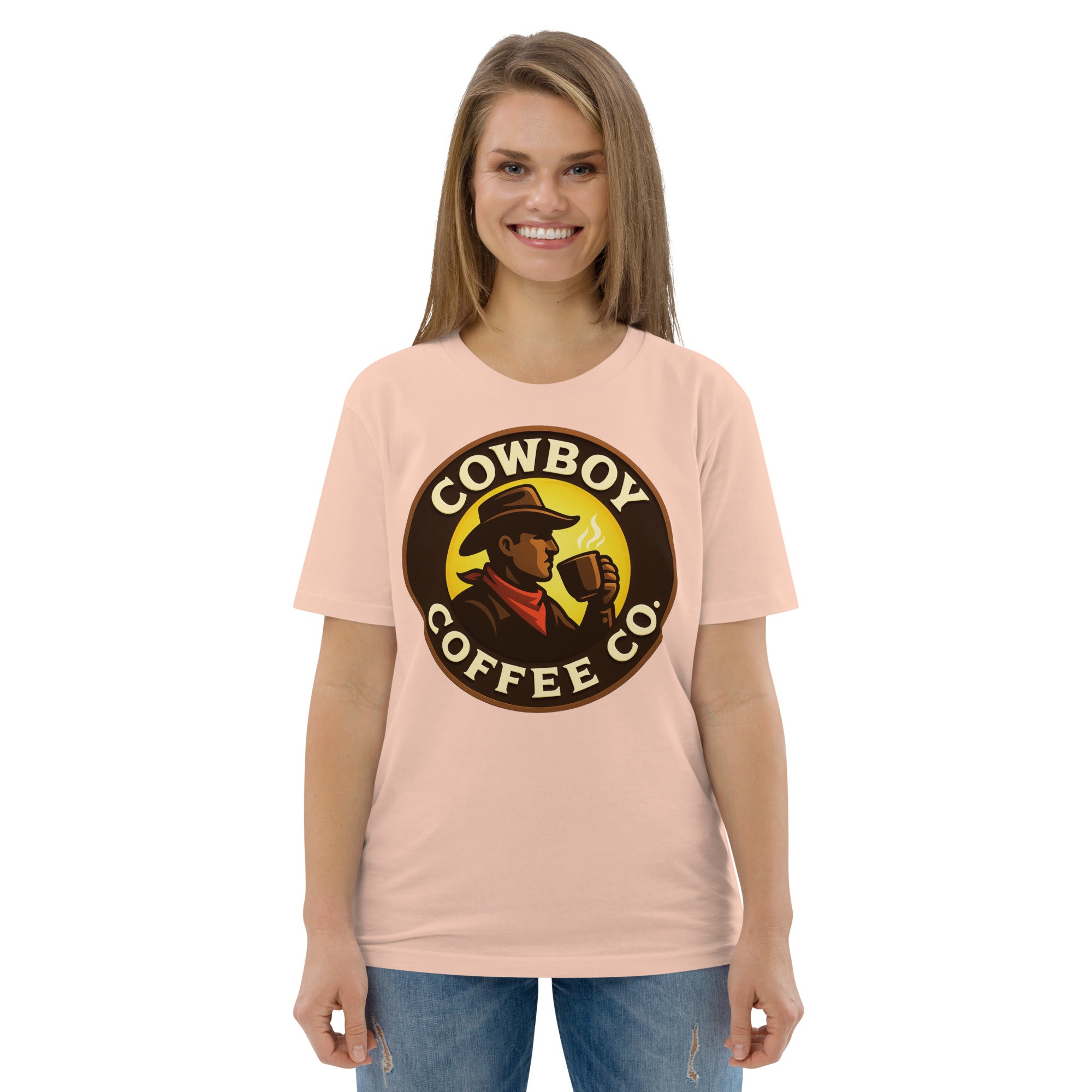 Unisex organic cotton t-shirt with Cowboy Coffee Co logo