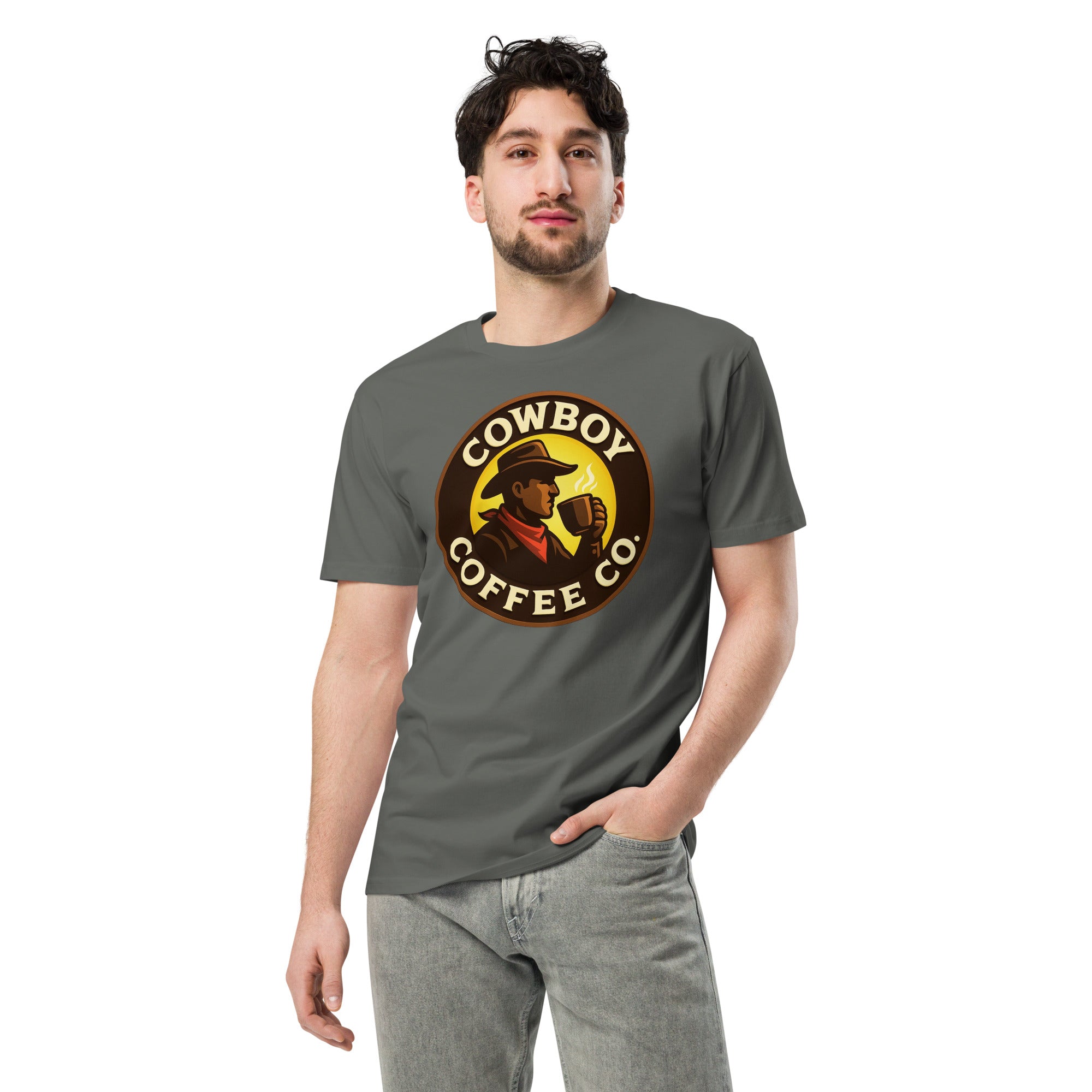 Unisex premium t-shirt with Cowboy Coffee Co logo