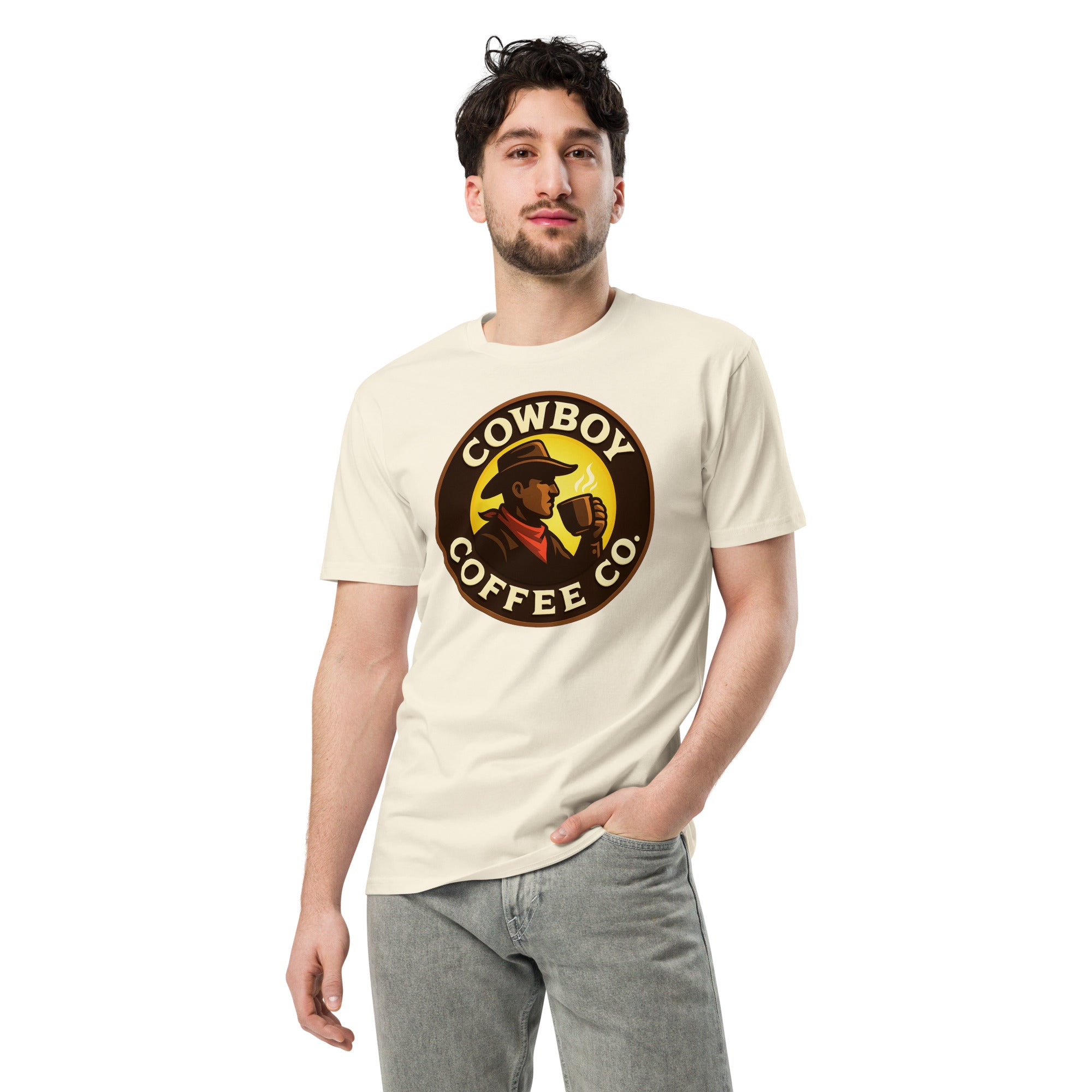 Unisex premium t-shirt with Cowboy Coffee Co logo