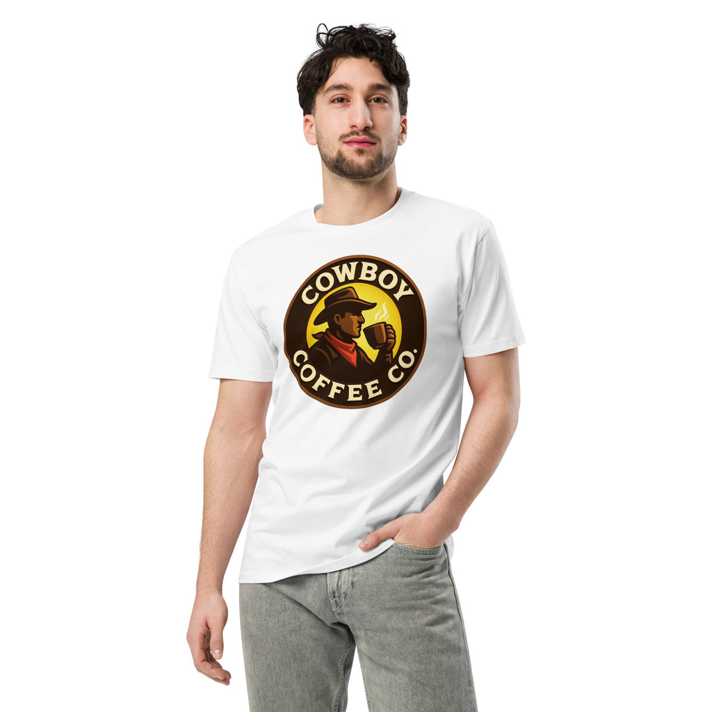 Unisex premium t-shirt featuring Cowboy Coffee Co logo