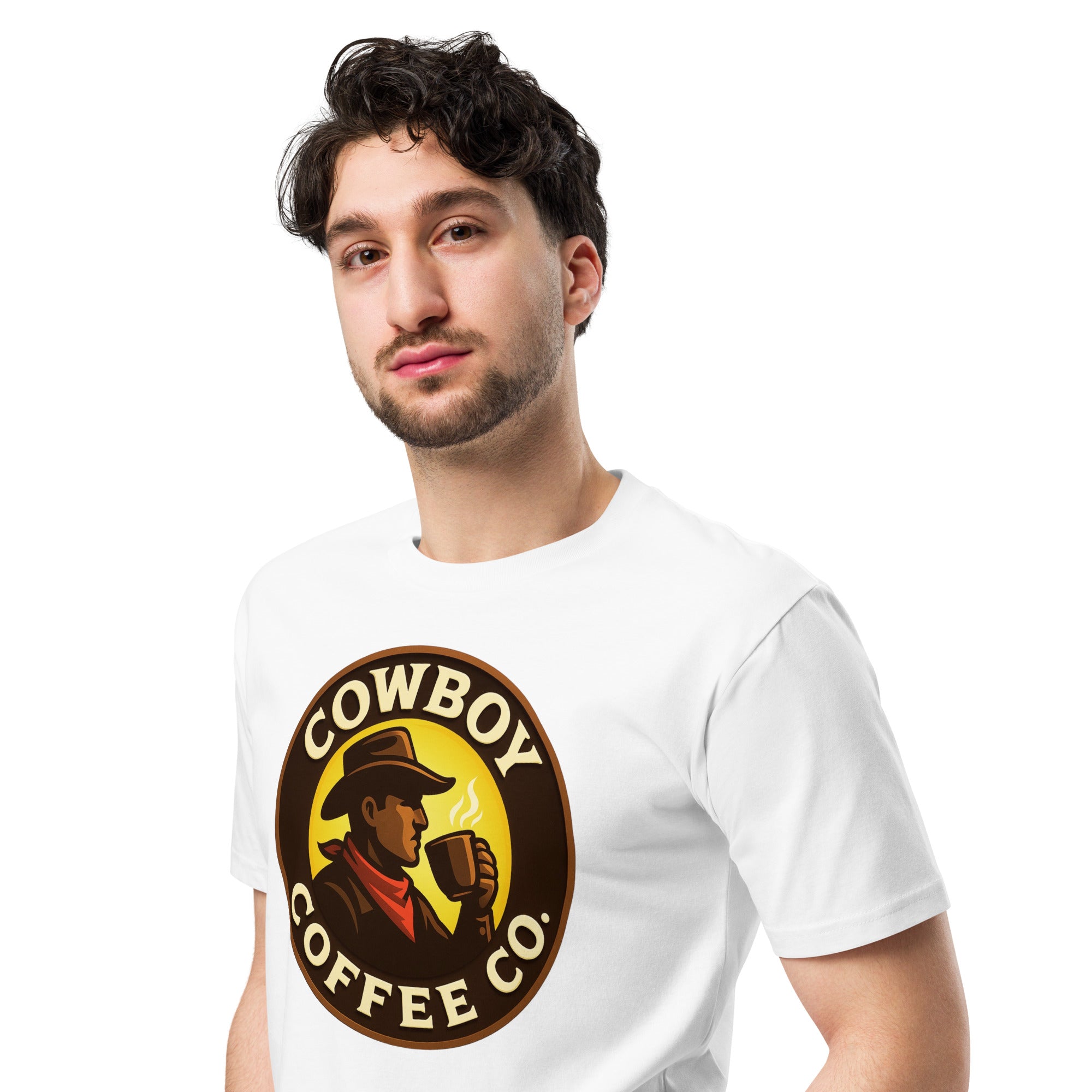 Unisex premium t-shirt with Cowboy Coffee Co logo